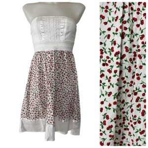Maurices Coquette Strapless Cherry Floral Print Fit and Flare Mini Dress Size XS